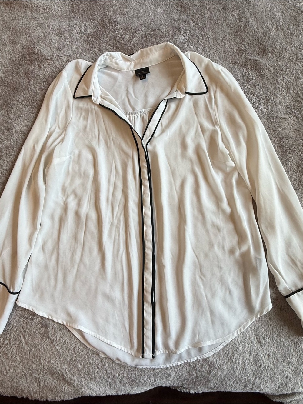 Worthington White Blouse with Black Piping, L
